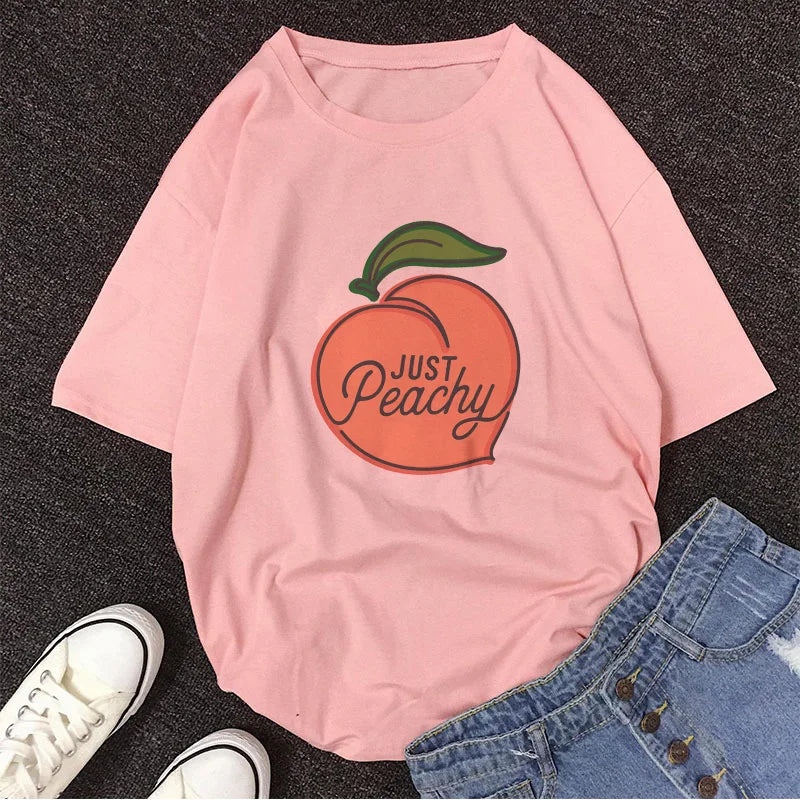 Kawaii Cartoon Peach Juice T-Shirt for Women