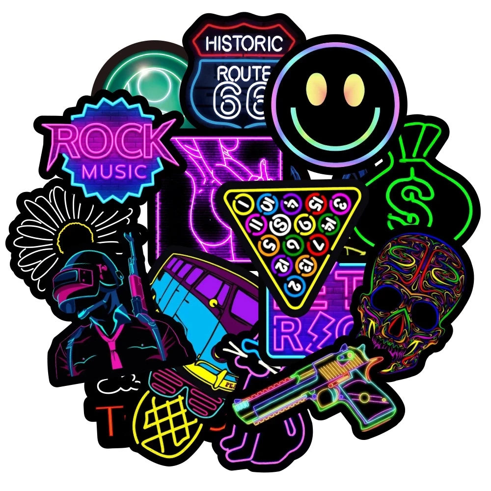 Cartoon Neon Light Graffiti Stickers