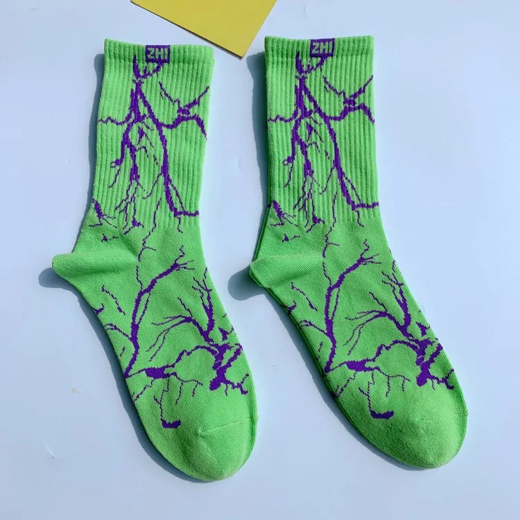 Korean-Inspired Harajuku Skateboard Long Socks with Fun Lightning Design - Unisex