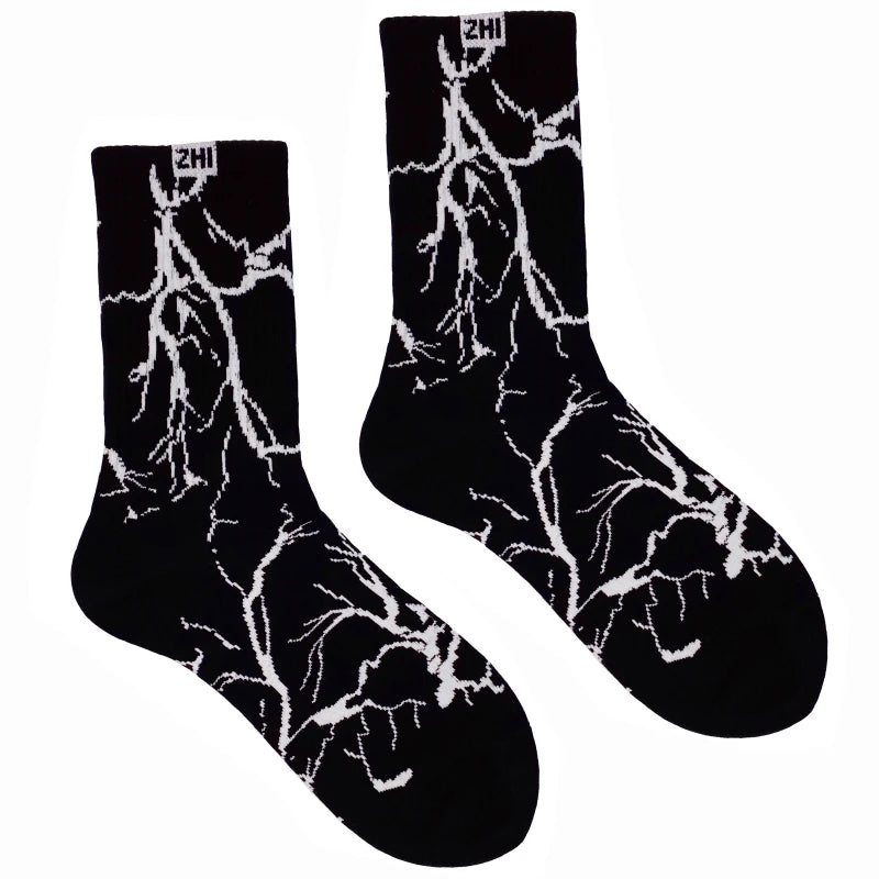 Korean-Inspired Harajuku Skateboard Long Socks with Fun Lightning Design - Unisex