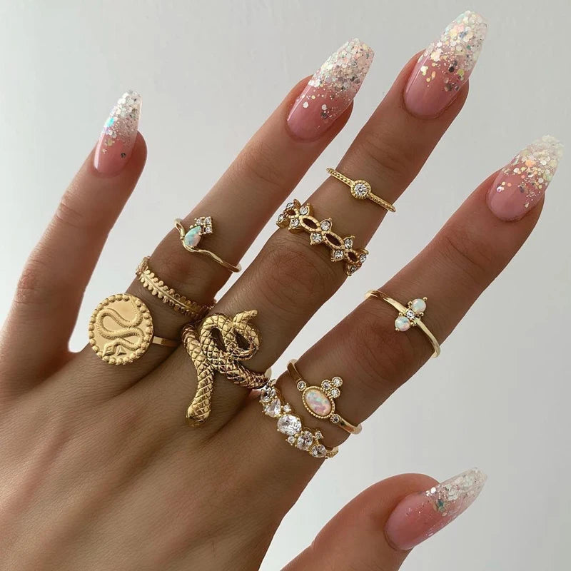 Tocona 15 Pcs Boho Virgin Mary Gold Rings Set for Women