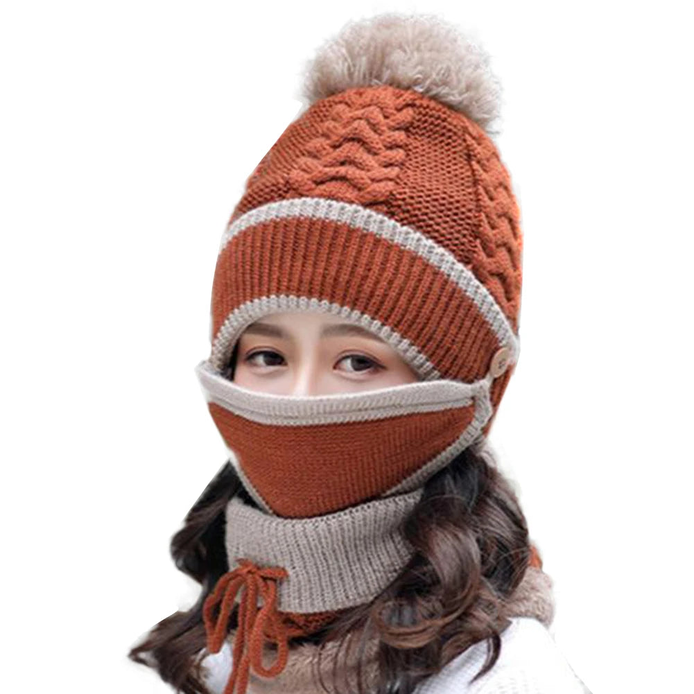 3PCS Harajuku Style Women's Winter Scarf Hat Set