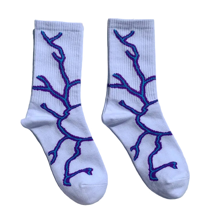 Korean-Inspired Harajuku Skateboard Long Socks with Fun Lightning Design - Unisex