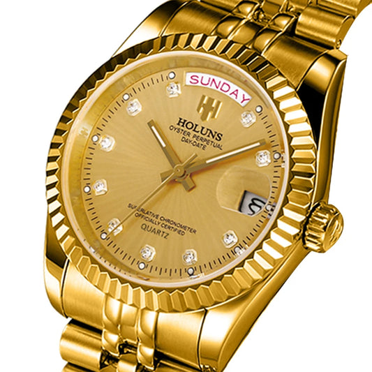 Luxury Gold Diamond Quartz Watch for Men