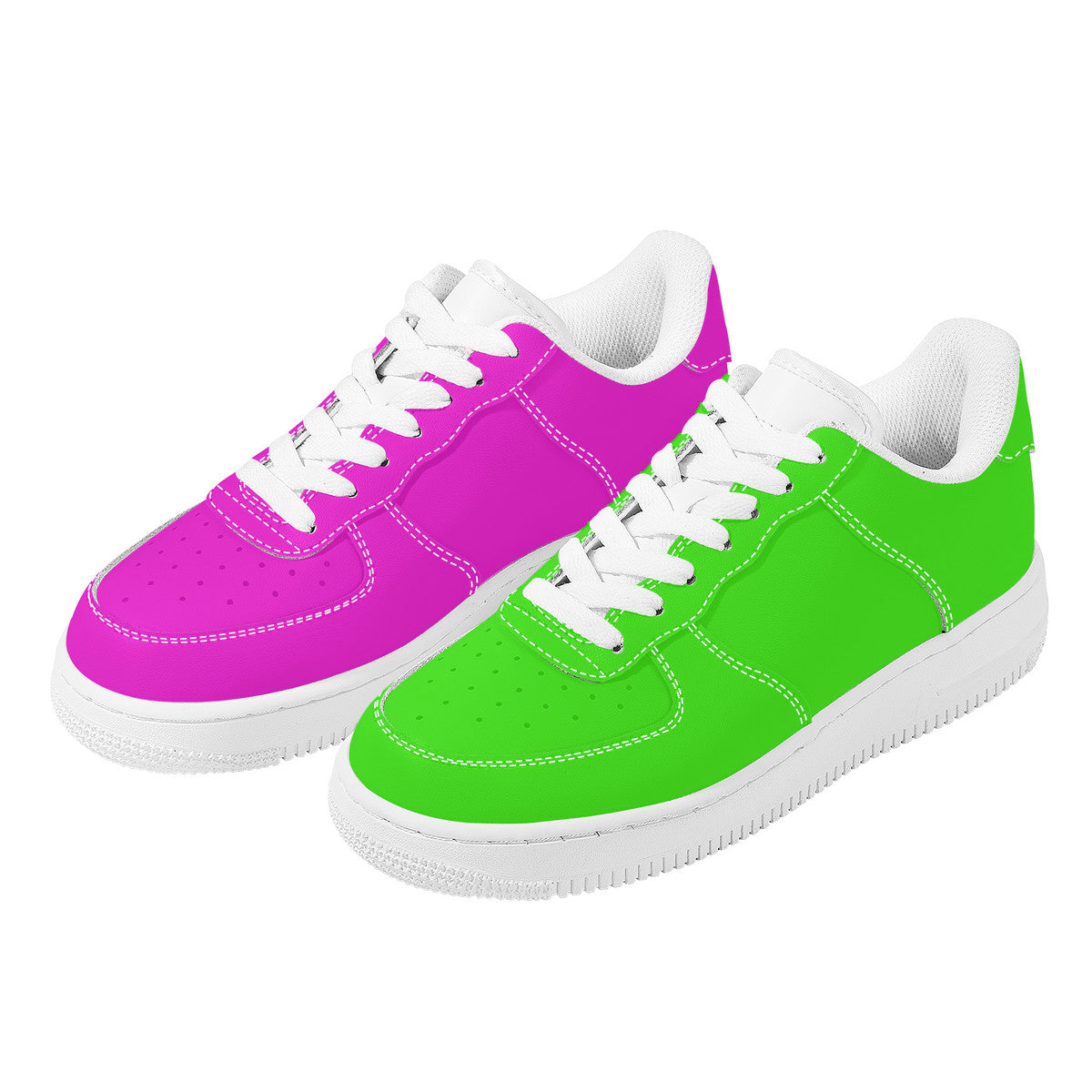 Two Tone Pink and Green Harajuku Low Top Unisex Sneaker - One Green Shoe and One Pink Shoe