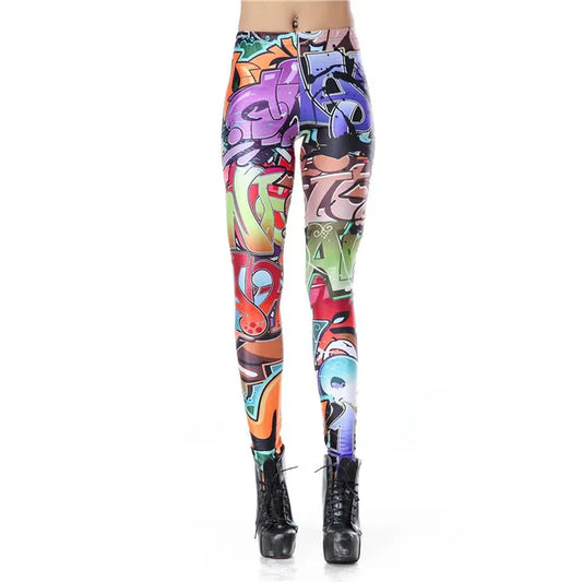 Colorful Comic Doodles Printed Leggings
