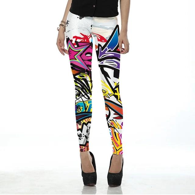 Colorful Comic Doodles Printed Leggings