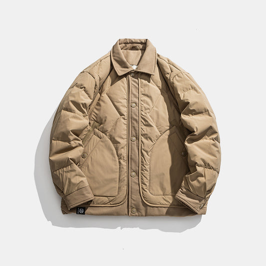 Streetwear Solid Color Zipper Flip Collar Regular Fit Down Jacket