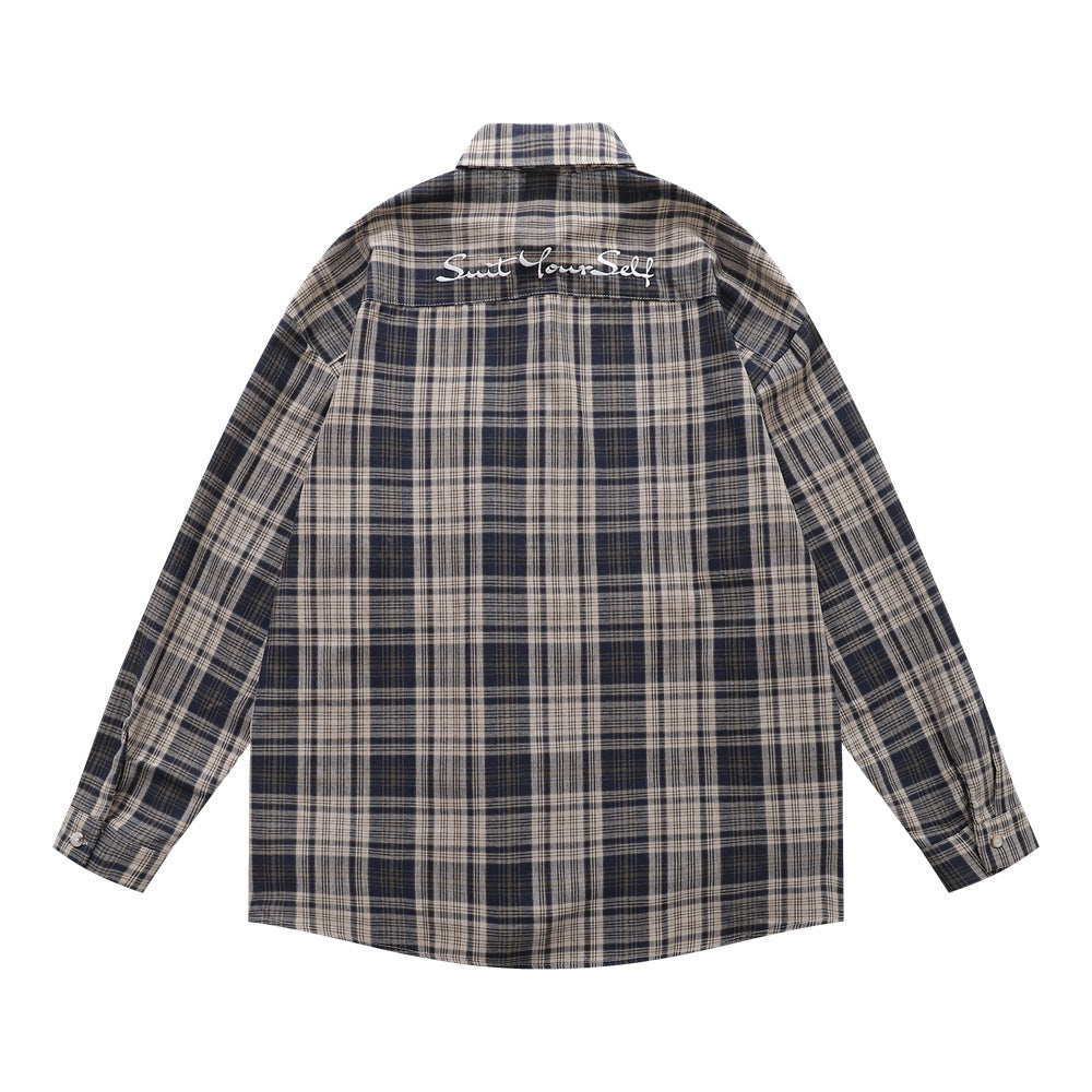 Style Men's Shirt, Turn-down Collar Checkered Long Sleeve  Loose Fit Casual Open Front Shirt Jacket