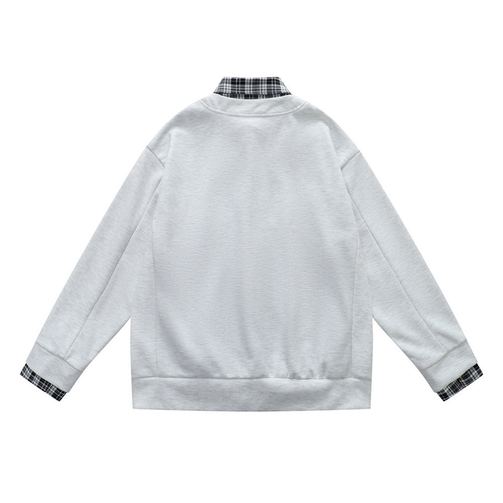 Street Style Hong Kong Inspired Men's Hoodie with Turn-Down Collar and Faux Two-Piece Design,  Loose Fit Casual Outerwear Top
