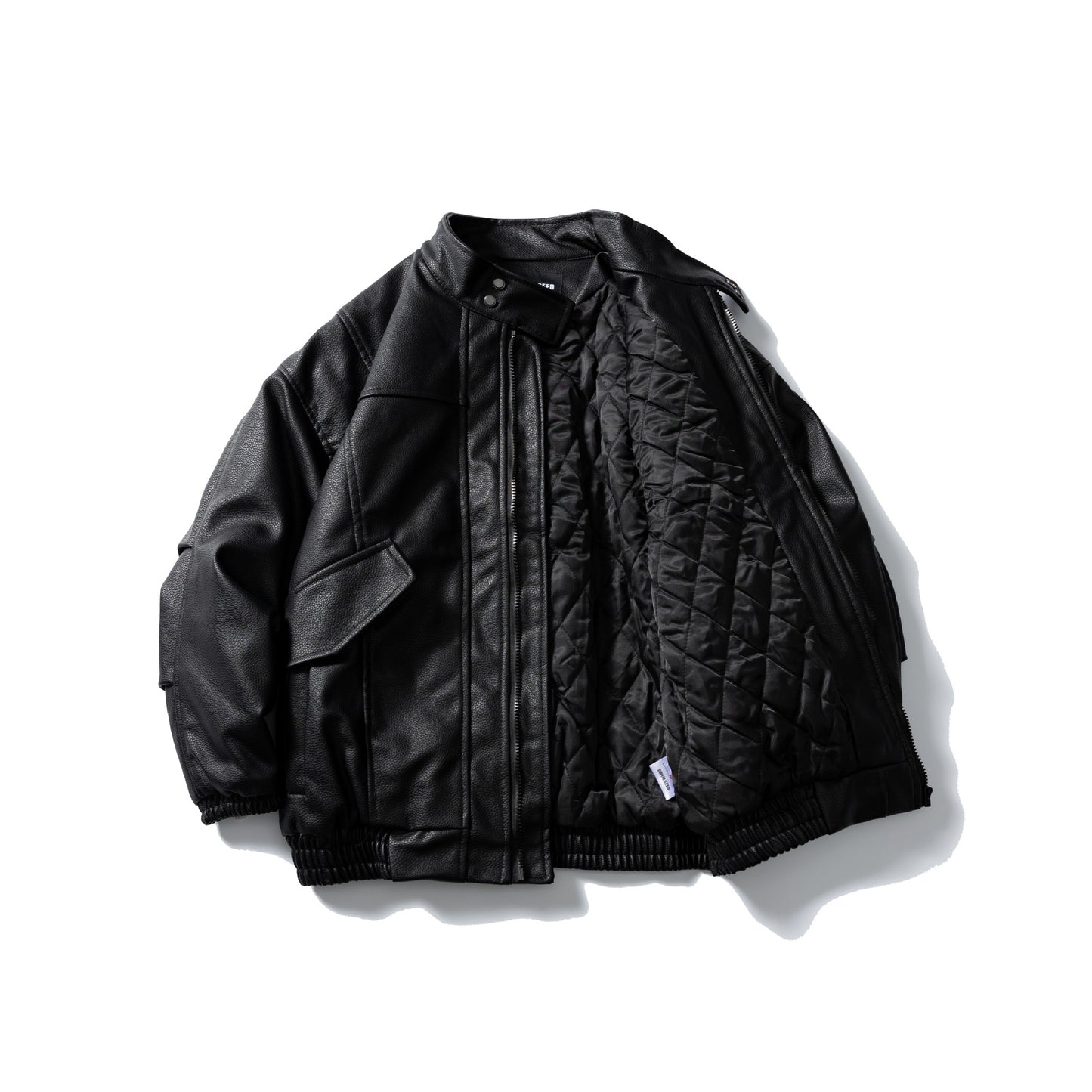 Stand Collar Litchi Pattern  Leather Padded Jacket