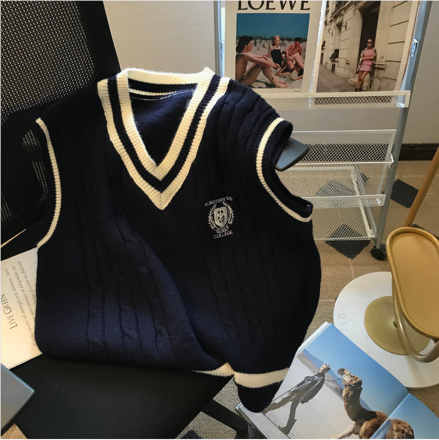 College Style Knit Sweater Vest