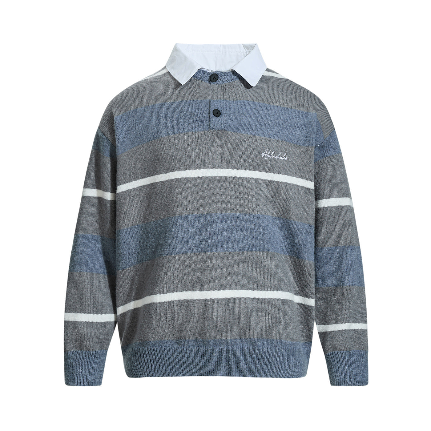 Unisex Youth Casual Knitwear with Mock Two-Piece Shirt Collar Design