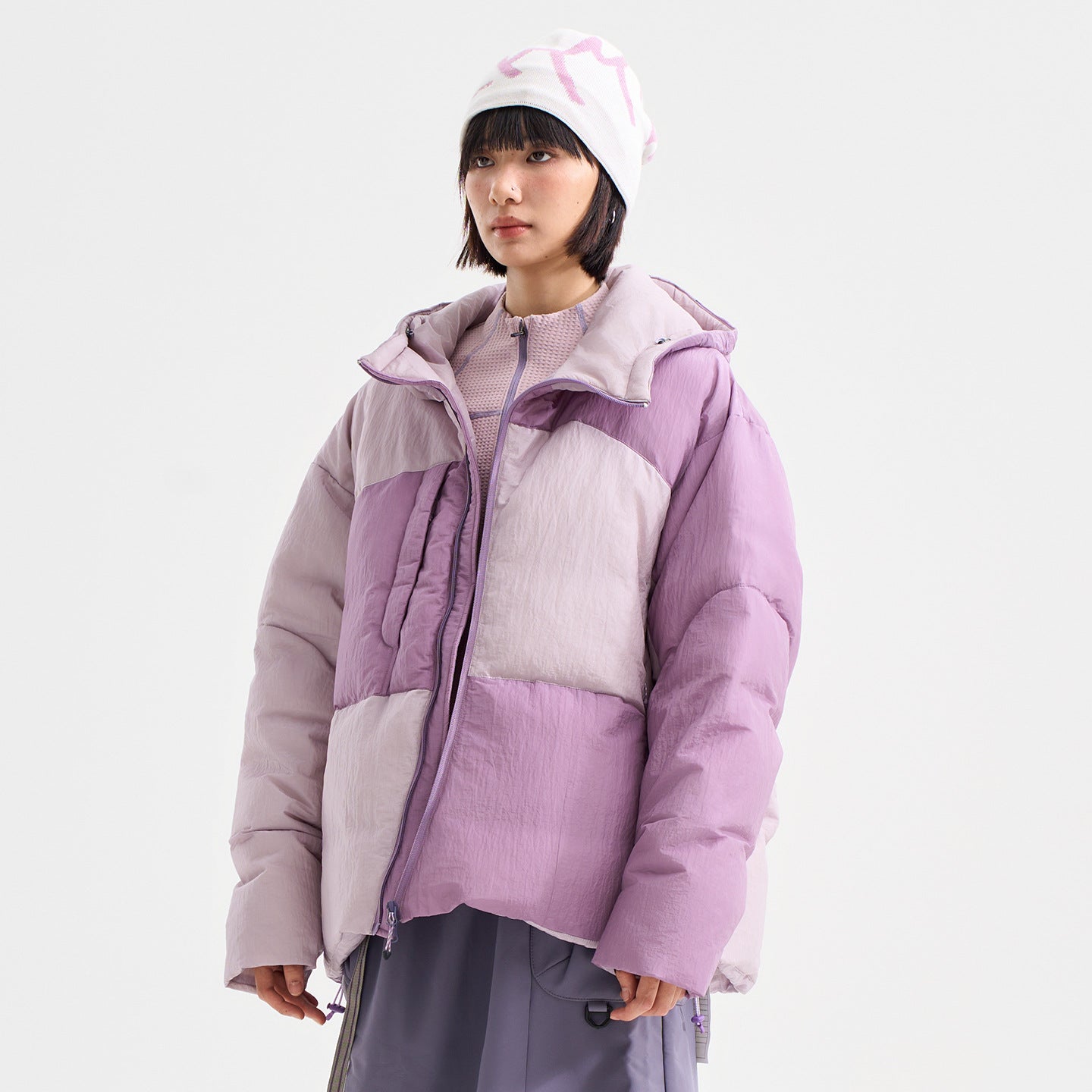 Zipper Stand-up Collar Down Jacket with Asymmetrical Design, Casual Warm