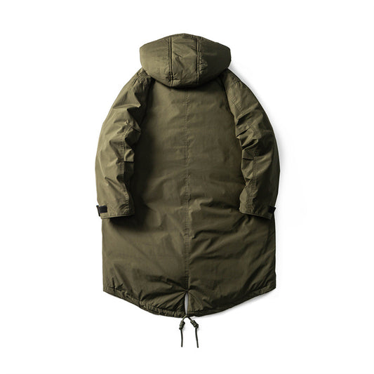 Hooded Mid-Length Down Jacket with Warmth and Retro Design