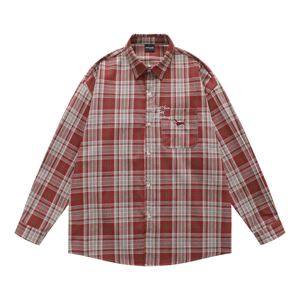 Style Men's Shirt, Turn-down Collar Checkered Long Sleeve  Loose Fit Casual Open Front Shirt Jacket