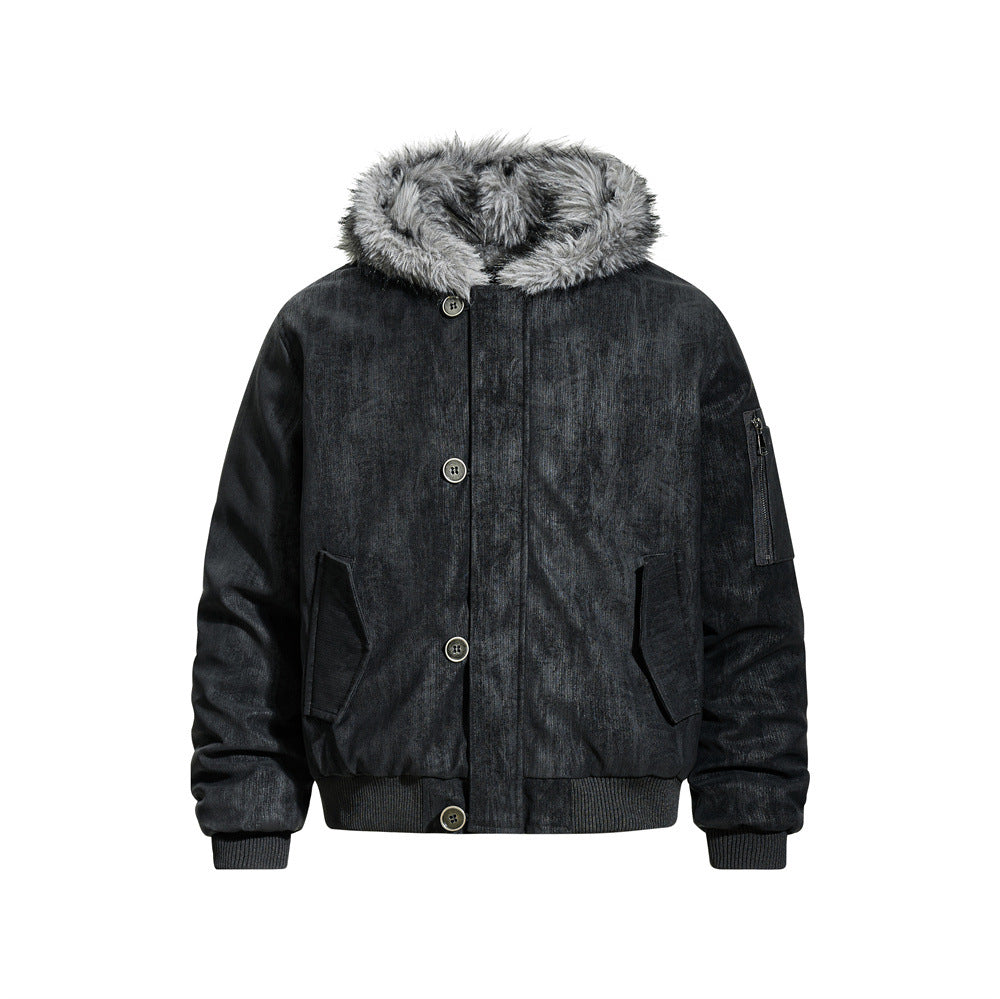 Retro Men's Cotton Coat with Hood, Multi-Pocket Casual Loose Fit Outerwear