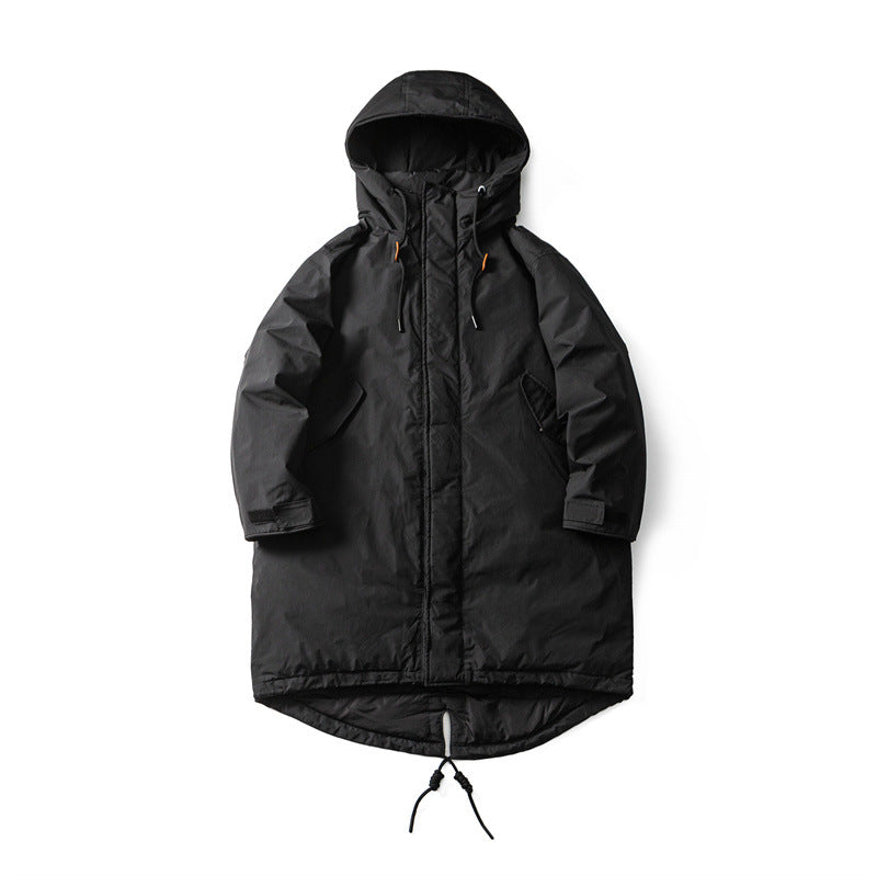 Hooded Mid-Length Down Jacket with Warmth and Retro Design