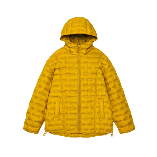 Solid Color White Duck Down Hooded Ribbed Jacket