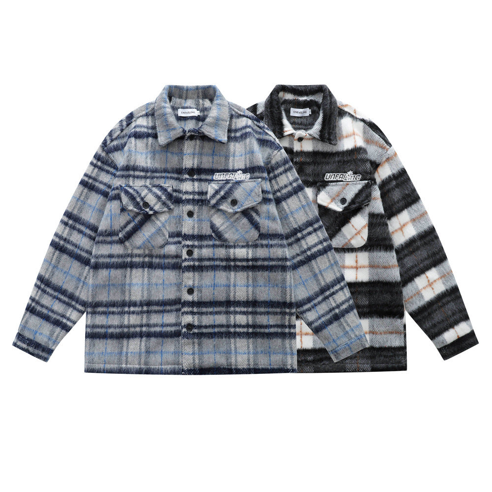 Vintage Men's Jacket with Notched Lapel, Plaid Long Sleeve,  Loose Fit Casual Outerwear Top