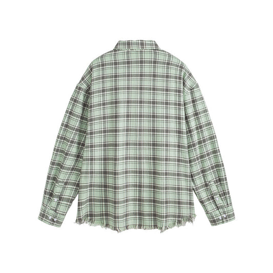 Oversized Checkered Shirt with Raw Hem Long Sleeves