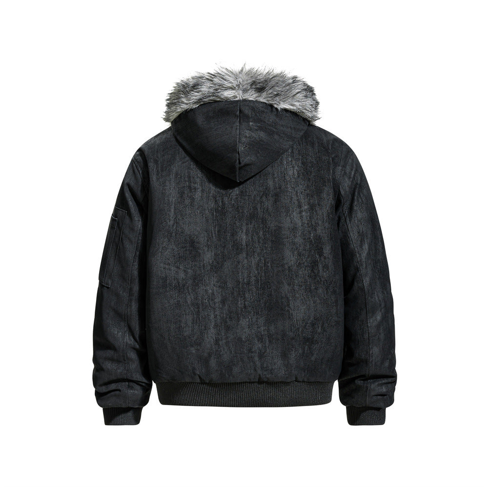 Retro Men's Cotton Coat with Hood, Multi-Pocket Casual Loose Fit Outerwear