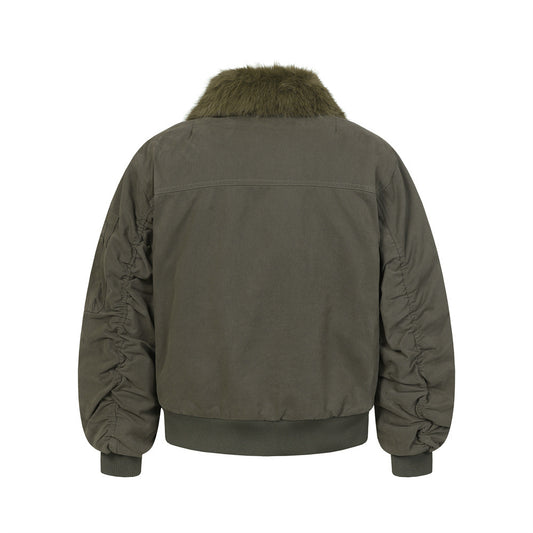 Street Style Men's Cotton Coat with Detachable Fur Collar, Patchwork Design,  Brand, Loose Fit, New Outerwear Top