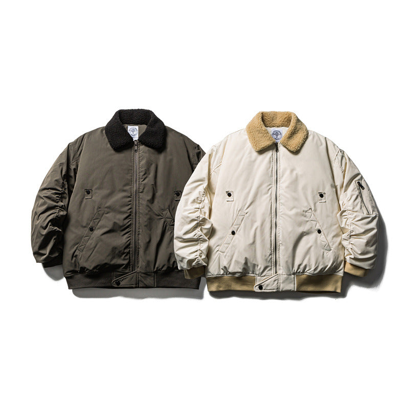 Reversible Fleece-Lined Thickened Warm Workwear Style Down Jacket