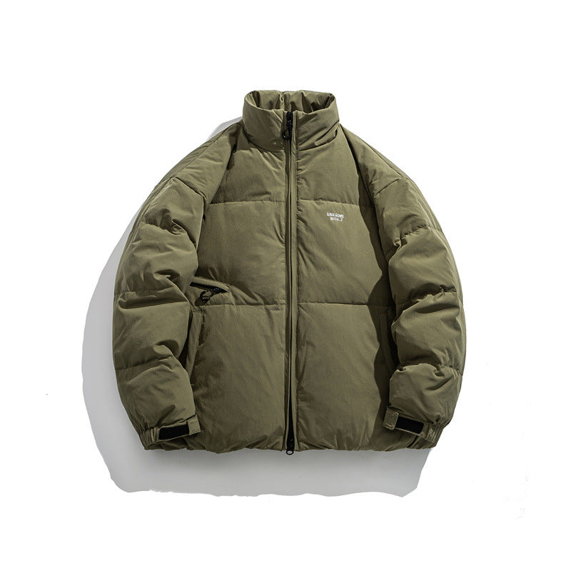 Simple Stand-Up Collar Puffer Down Jacket - White Duck Down Coat