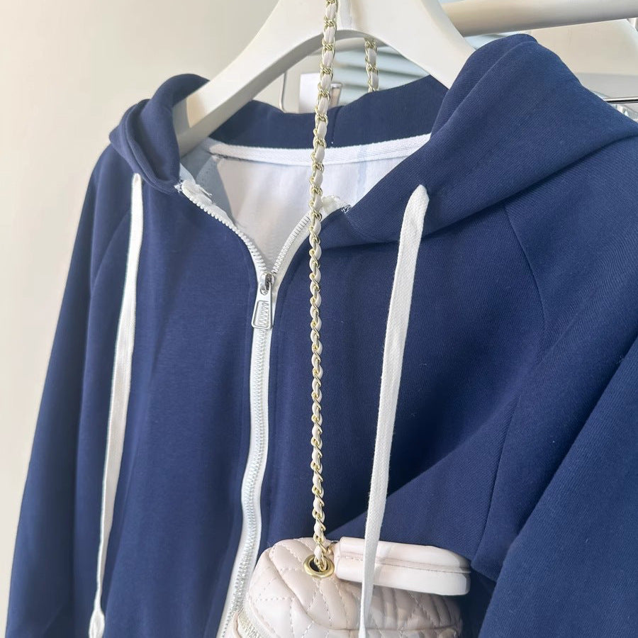 Casual Color-Blocked Long Sleeve Hoodie for Women - Short Style Loose Fit Lightweight Sweatshirt