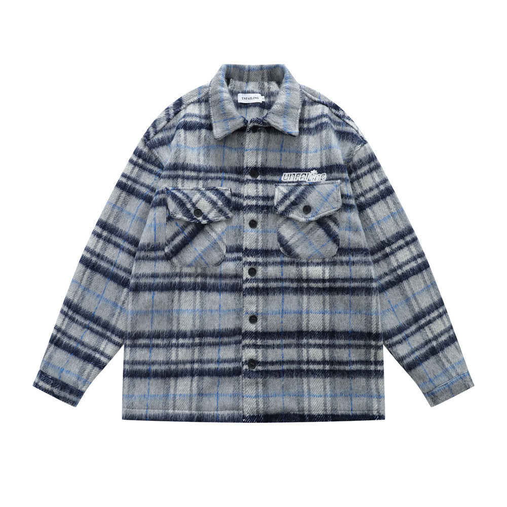 Vintage Men's Jacket with Notched Lapel, Plaid Long Sleeve, Trendy Loose Fit Casual Outerwear Top