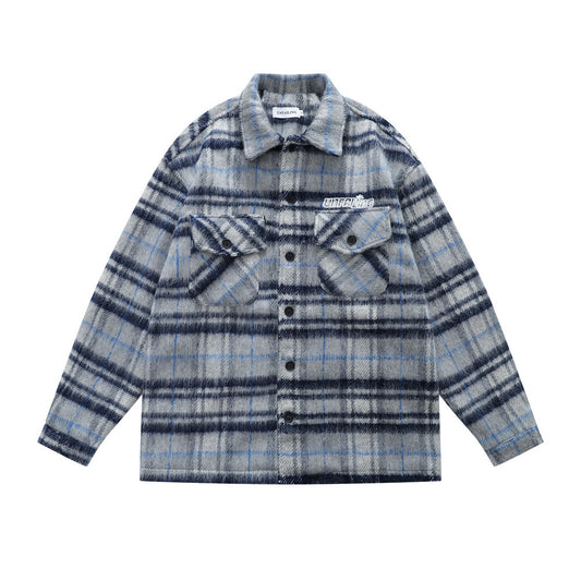 Vintage Men's Jacket with Notched Lapel, Plaid Long Sleeve, Trendy Loose Fit Casual Outerwear Top