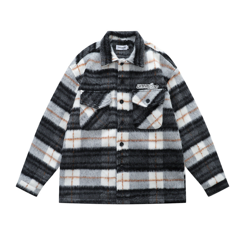 Vintage Men's Jacket with Notched Lapel, Plaid Long Sleeve,  Loose Fit Casual Outerwear Top