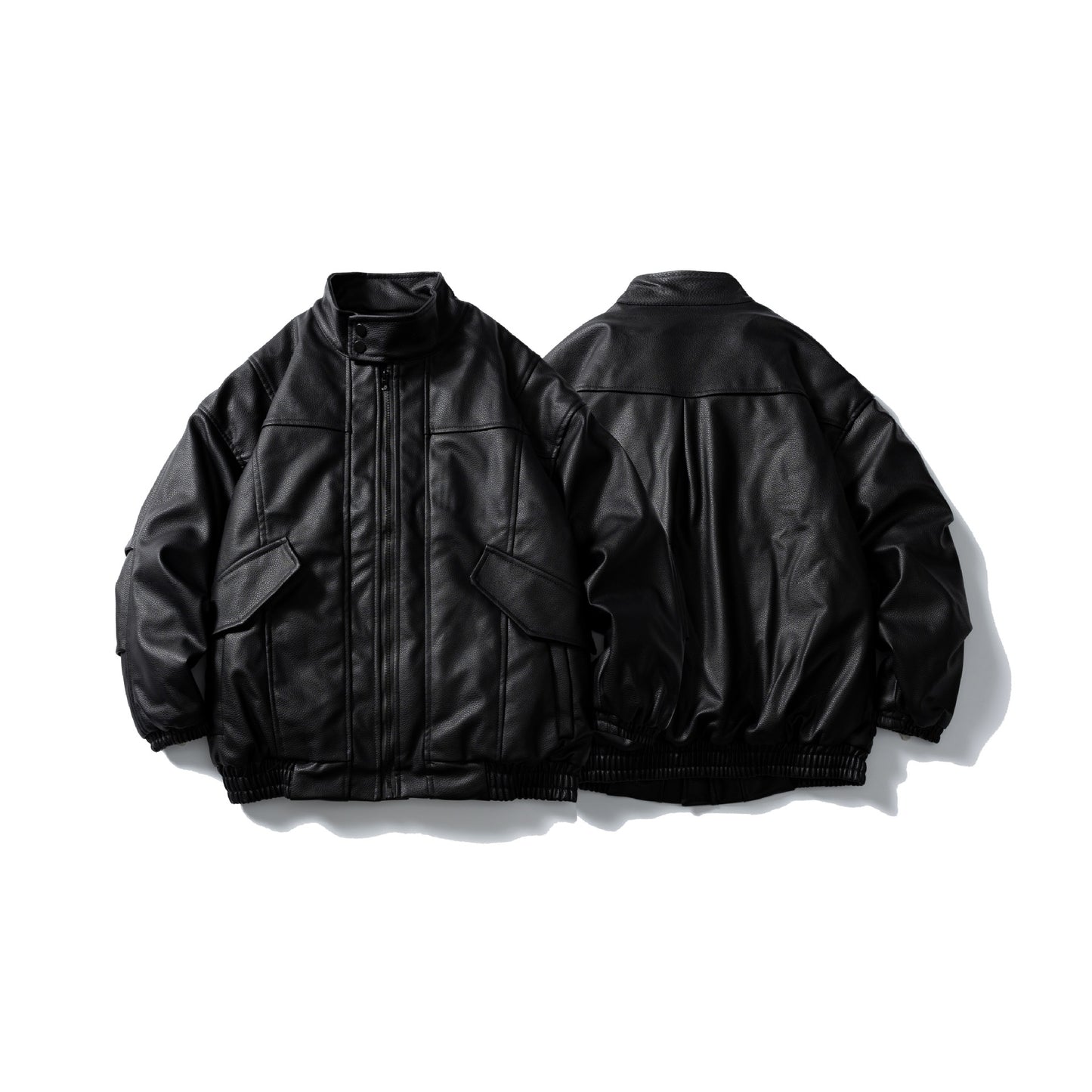Stand Collar Litchi Pattern  Leather Padded Jacket