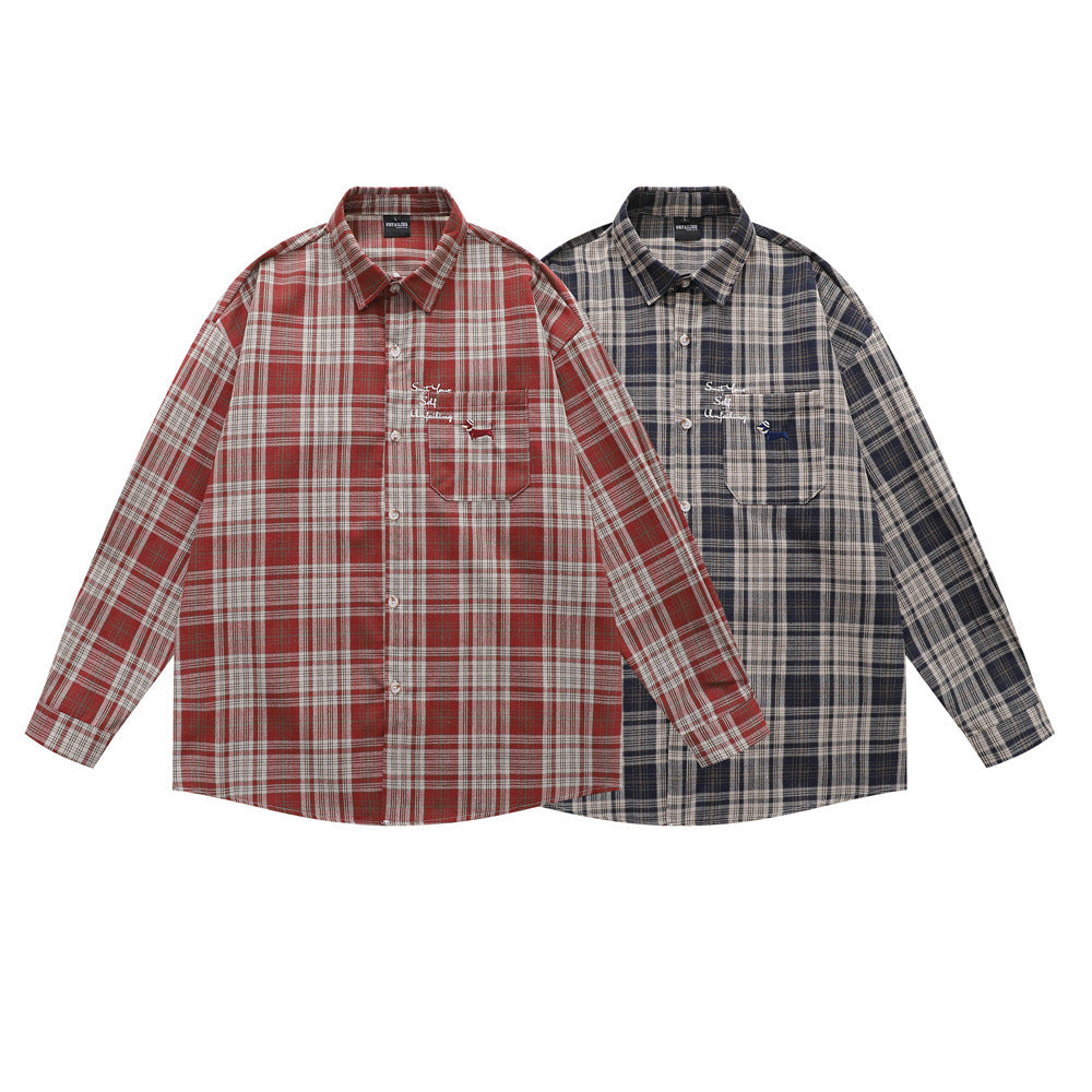 Style Men's Shirt, Turn-down Collar Checkered Long Sleeve  Loose Fit Casual Open Front Shirt Jacket