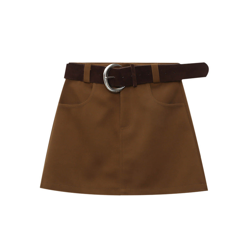 Southern Compass Long-Leg Style Thick Wool Blend High-Waisted Slimming Charming Skirt with Belt