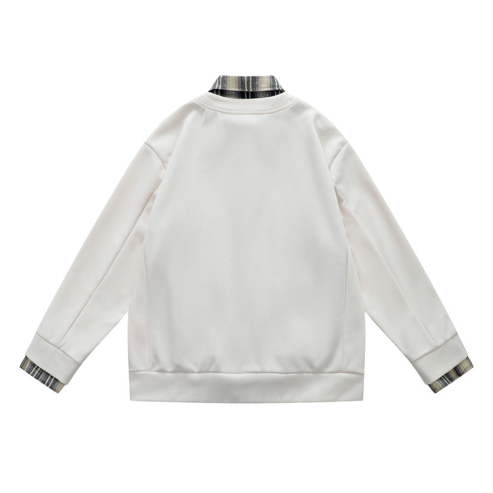 Street Style Hong Kong Inspired Men's Hoodie with Turn-Down Collar and Faux Two-Piece Design,  Loose Fit Casual Outerwear Top