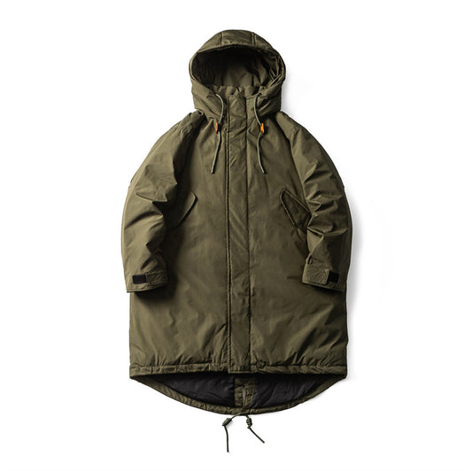 Hooded Mid-Length Down Jacket with Warmth and Retro Design