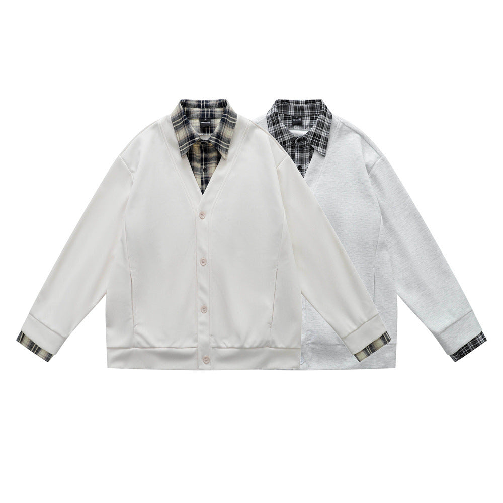 Street Style Hong Kong Inspired Men's Hoodie with Turn-Down Collar and Faux Two-Piece Design,  Loose Fit Casual Outerwear Top