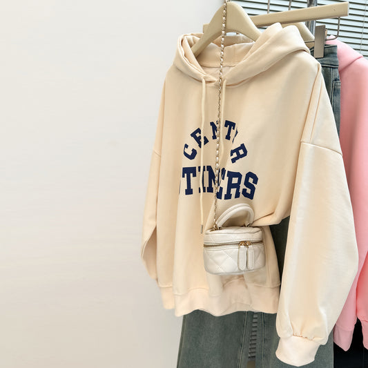 Vintage Hooded Sweatshirt for Women - Lightweight Loose Hoodie Fleece-Lined