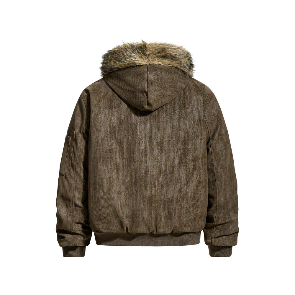 Retro Men's Cotton Coat with Hood, Multi-Pocket Casual Loose Fit Outerwear
