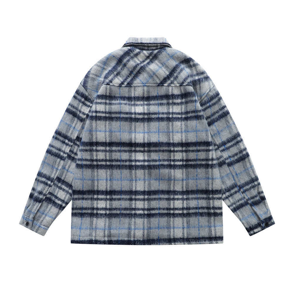 Vintage Men's Jacket with Notched Lapel, Plaid Long Sleeve,  Loose Fit Casual Outerwear Top
