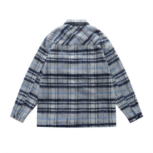 Vintage Men's Jacket with Notched Lapel, Plaid Long Sleeve,  Loose Fit Casual Outerwear Top