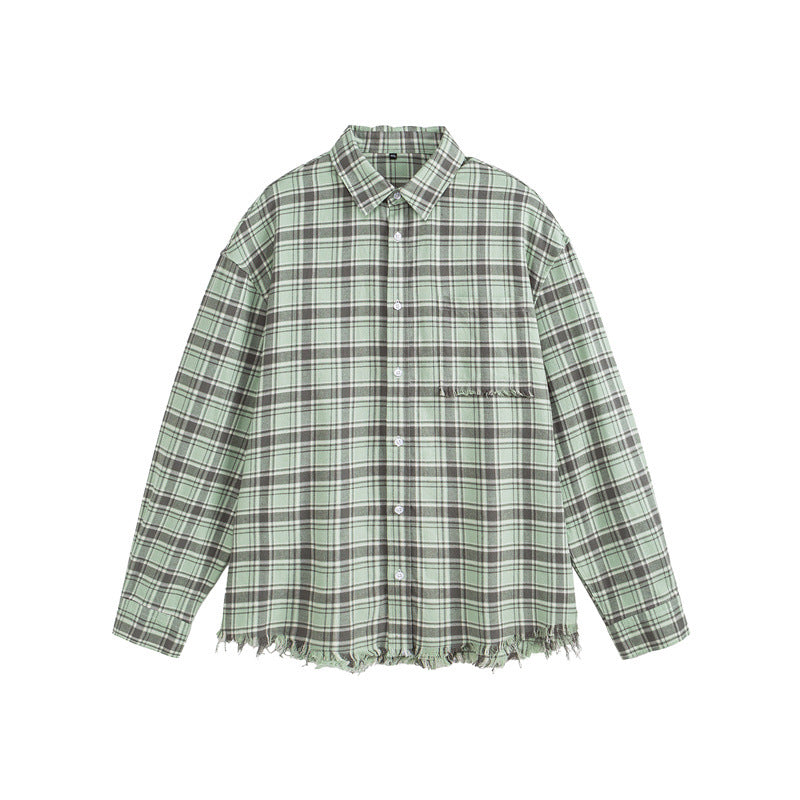 Oversized Checkered Shirt with Raw Hem Long Sleeves