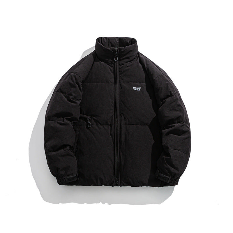 Simple Stand-Up Collar Puffer Down Jacket - White Duck Down Coat