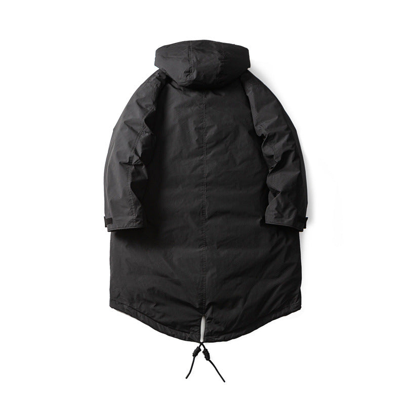 Hooded Mid-Length Down Jacket with Warmth and Retro Design