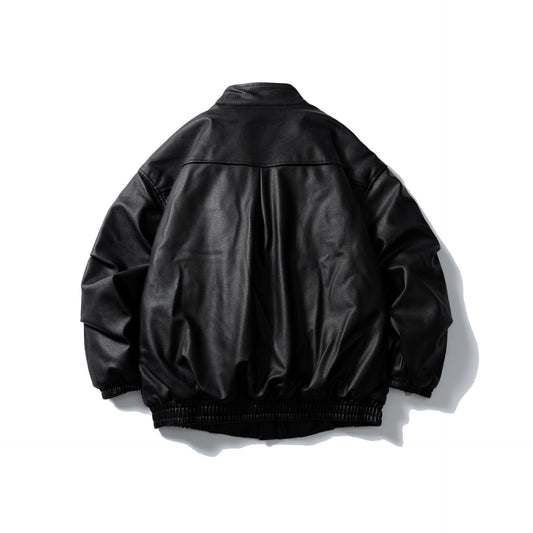Stand Collar Litchi Pattern  Leather Padded Jacket