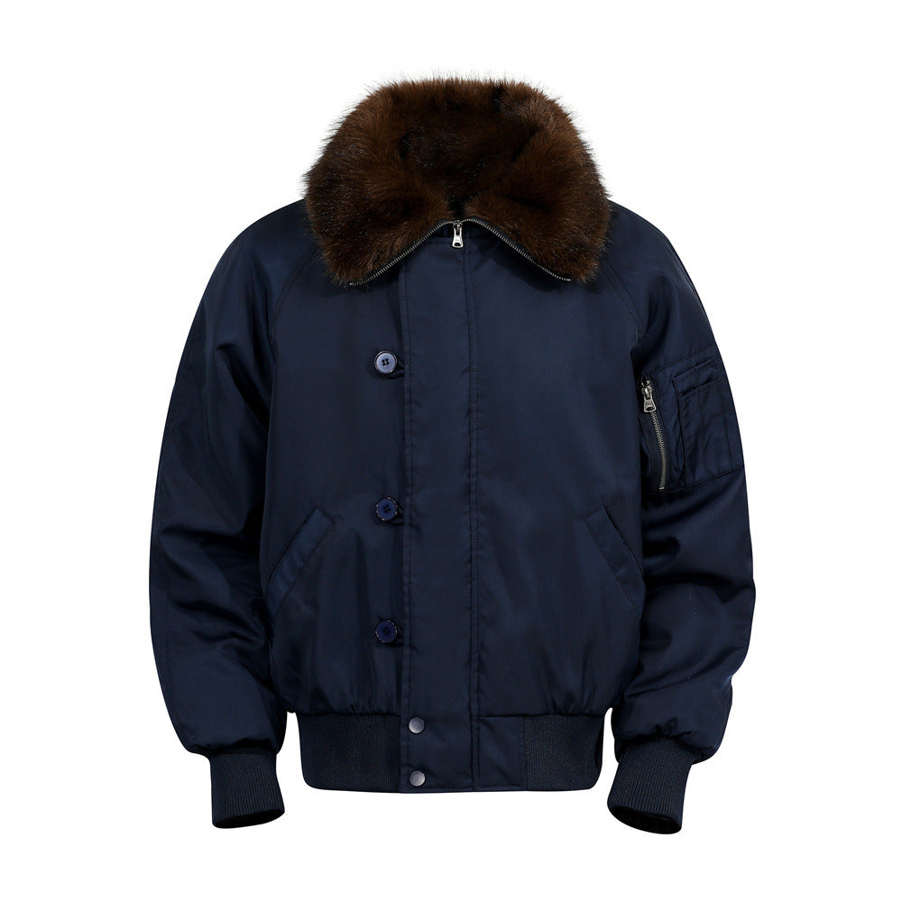 Street Style Men's Cotton Coat with Fur Collar, Multi-Pocket Design,  Brand, Loose Fit, Versatile Outerwear Top