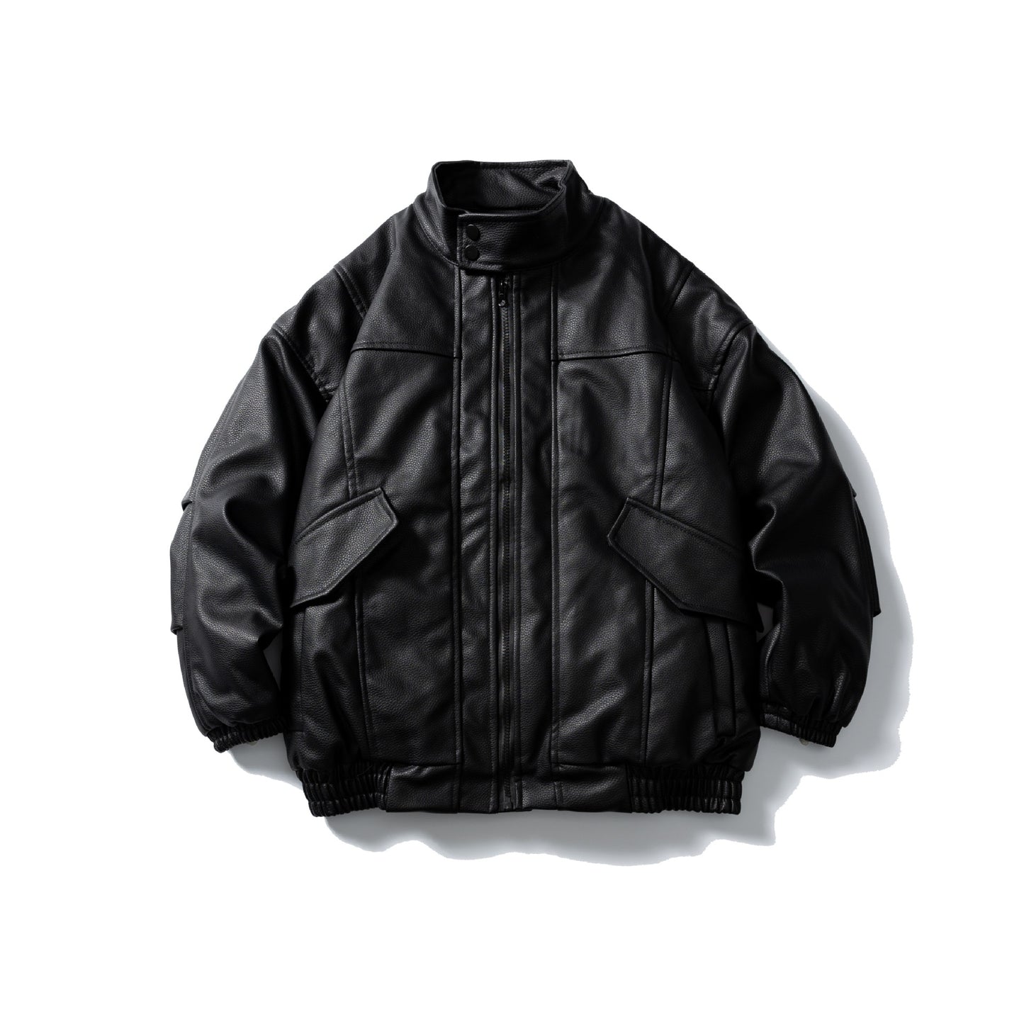 Stand Collar Litchi Pattern PU Leather Padded Jacket