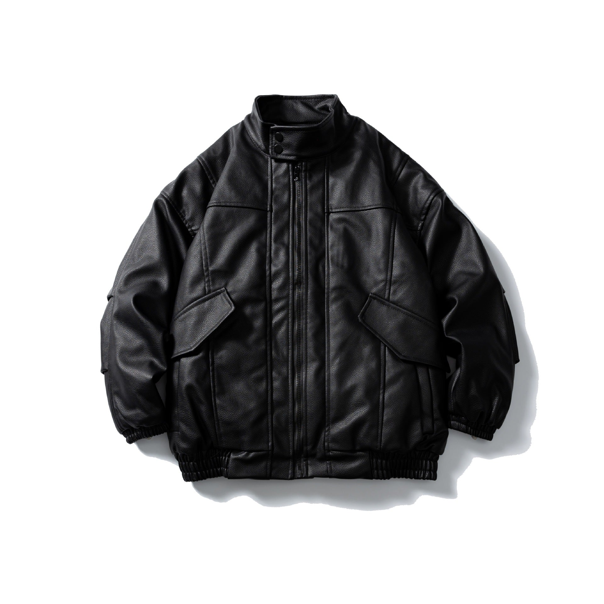 Stand Collar Litchi Pattern PU Leather Padded Jacket